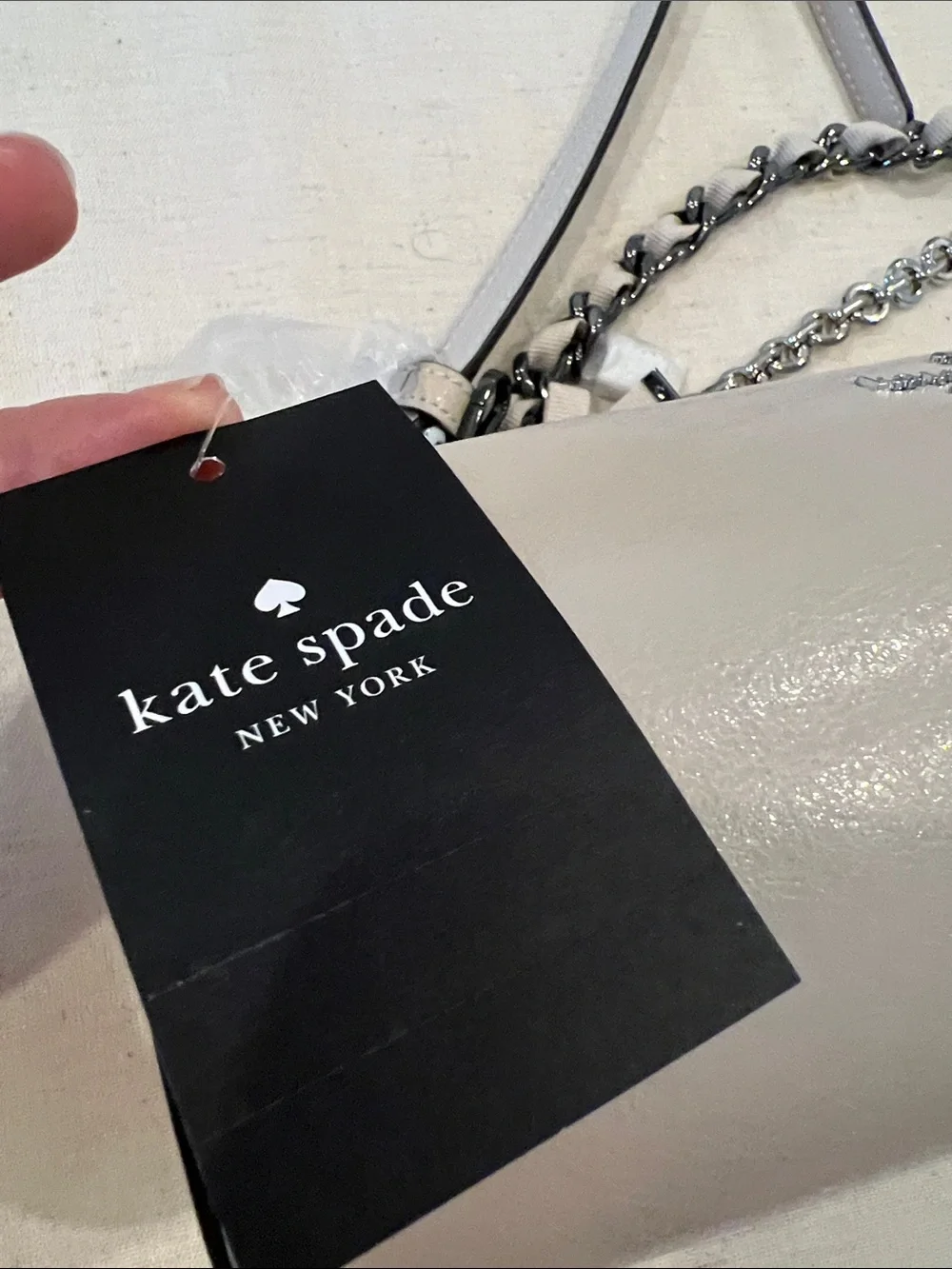 Kate Spade Light Gray Pebbled Leather Chain-Trim Crossbody
